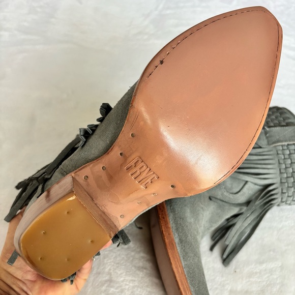 FRYE Steel Blue Suede Sacha Fringe Leather Western Bootie--NEW--7.5 - Picture 12 of 16